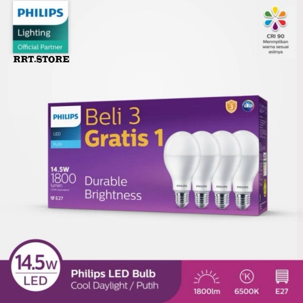 philip led mycare 14,5w putih “” lampu hemat energi , beli 3 gratis 1