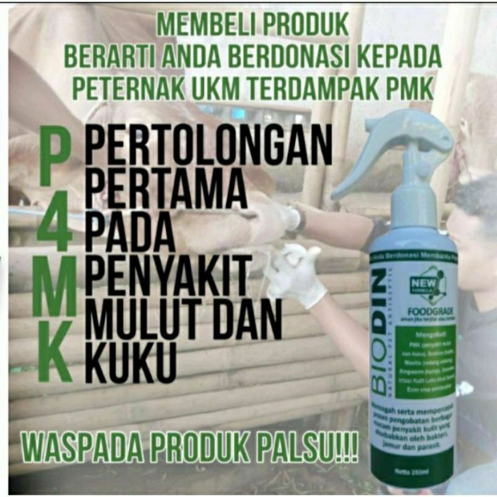BIODIN PMK SAPI 250ML Obat PMK sapi ampuh Anti scabies,gudik,kurap pada hewan