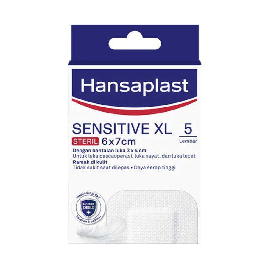 Plester Luka Pasca Operasi Luka Sayat Bening Transparan HANSAPLAST SENSITIVE XL / XXL Jumbo isi 5 le