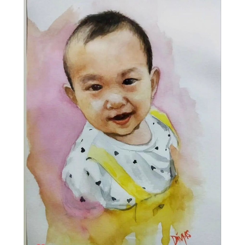 Lukis potret/wajah cat air (size A4)