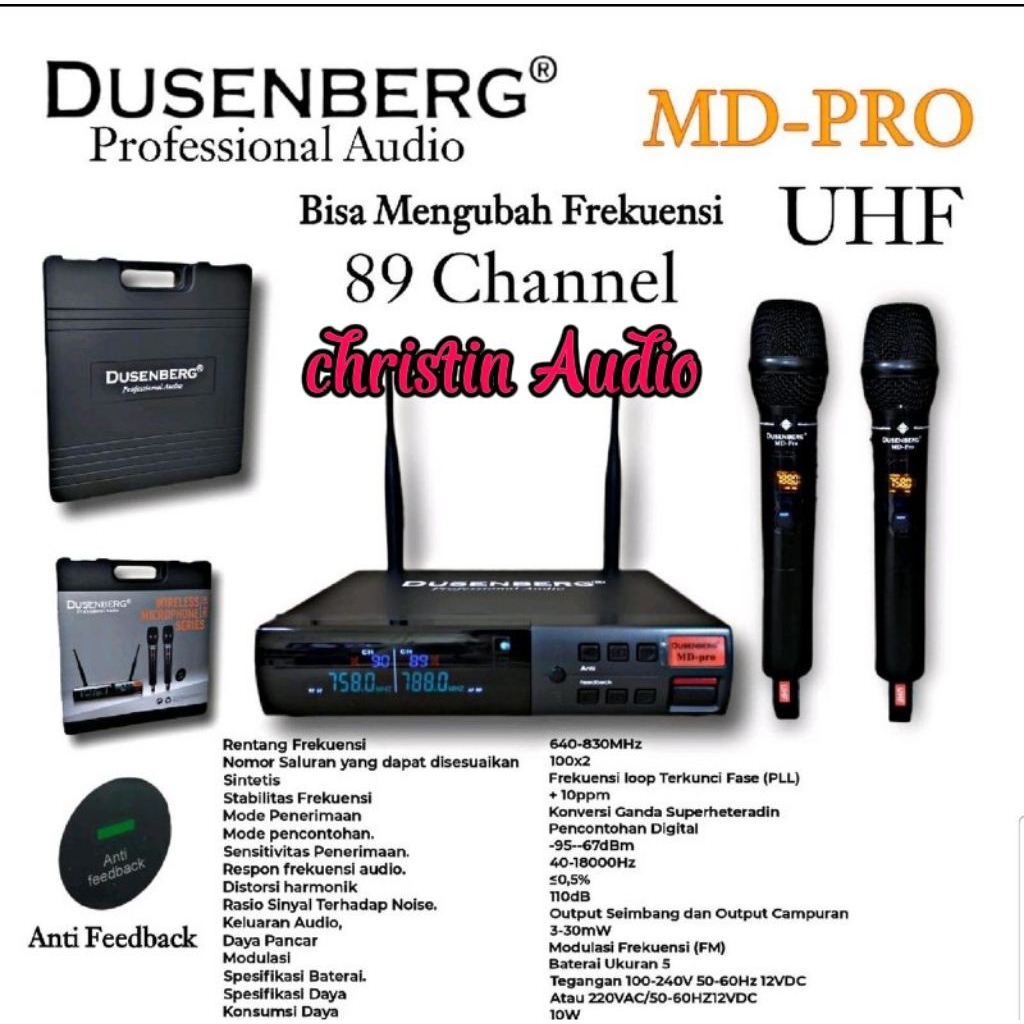 Mic Wierless Profesional Audio Dusenbreg MD Pro ( Ada Anti Feedback ) Original Garansi resmi 2 Tahun
