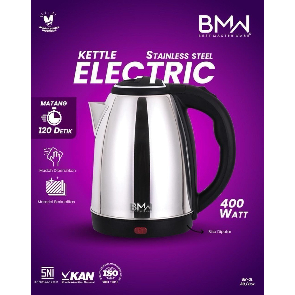 Teko Listrik/ Teko Elektrik/ Kettle Listrik Stainless Merek  BMW 2Liter