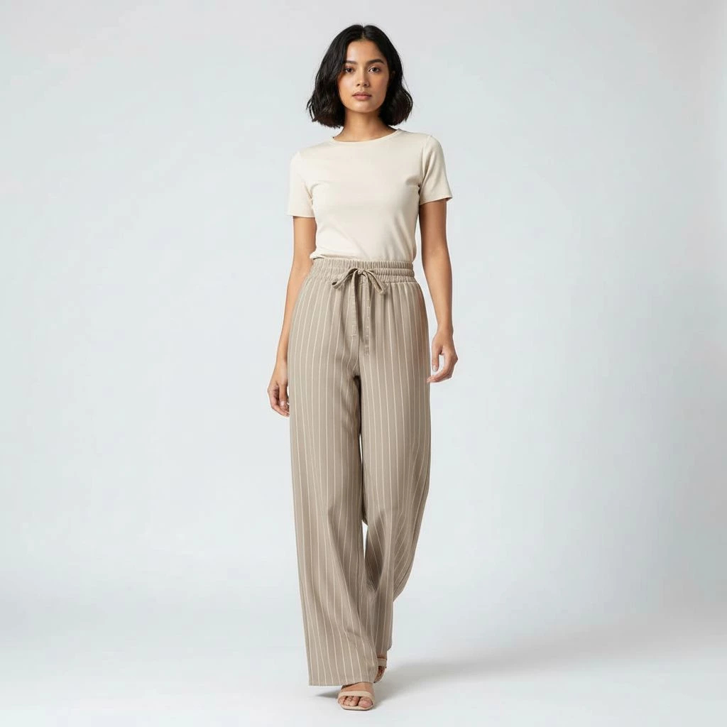 Groovy - Everyday Pants Celana Kulot Bahan Knit Bangkok Celana Wanita Strip Celana Kantor Kerja