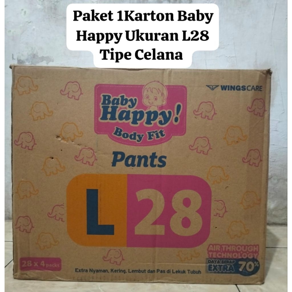 Paket 1 karton Pampers Baby Happy Ukuran L28 Tipe Celana
