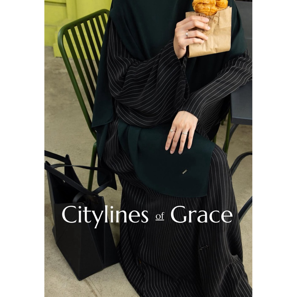 preloved Nehhat modest - Nuvel cupro lyse mini lines abaya black S di cut jd 130cm