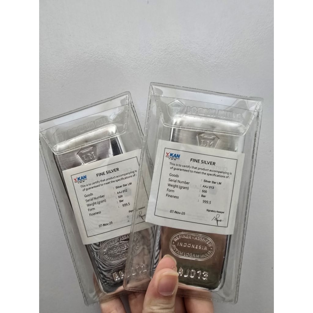 Perak batangan Silver Bar 500 Gram, Merek Antam