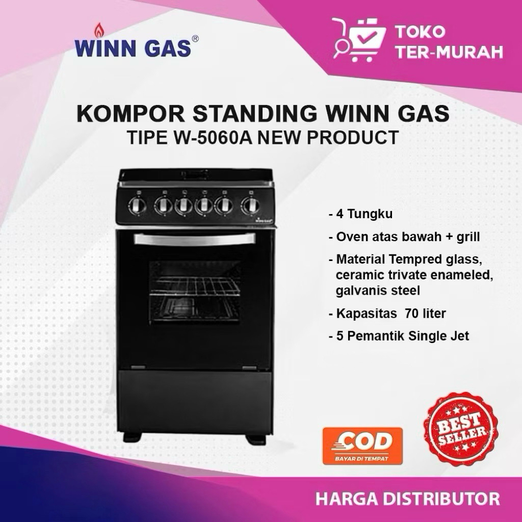 Winn Gas Kompor Free Standing + Oven W5060A Api Oven Atas Bawah