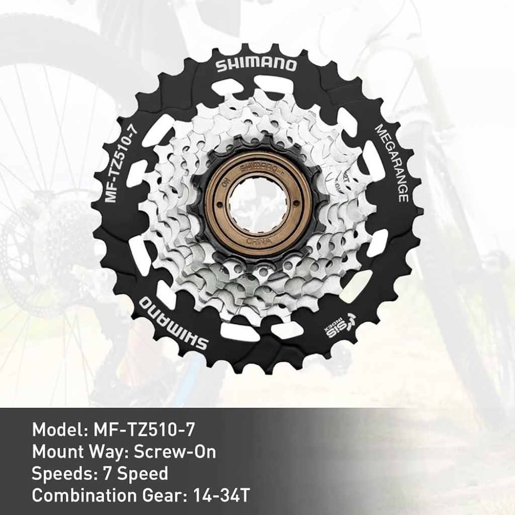 freewheel shimano 7 speed drat/ulir Shimano MF-TZ500 14-34t megarange,sprocket/gir,gear tumpuk untuk
