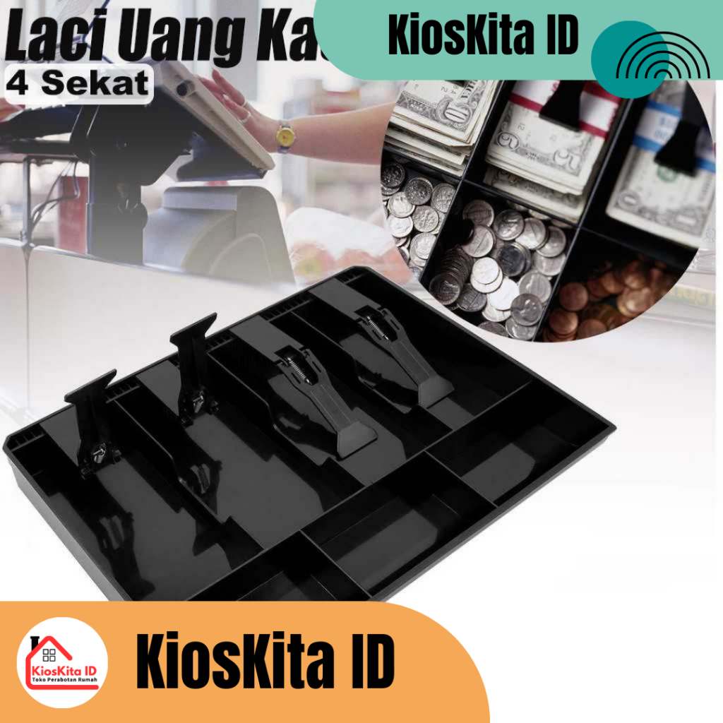 Laci Uang Kasir 4 Sekat Plastik Coin Cash Drawer Tray