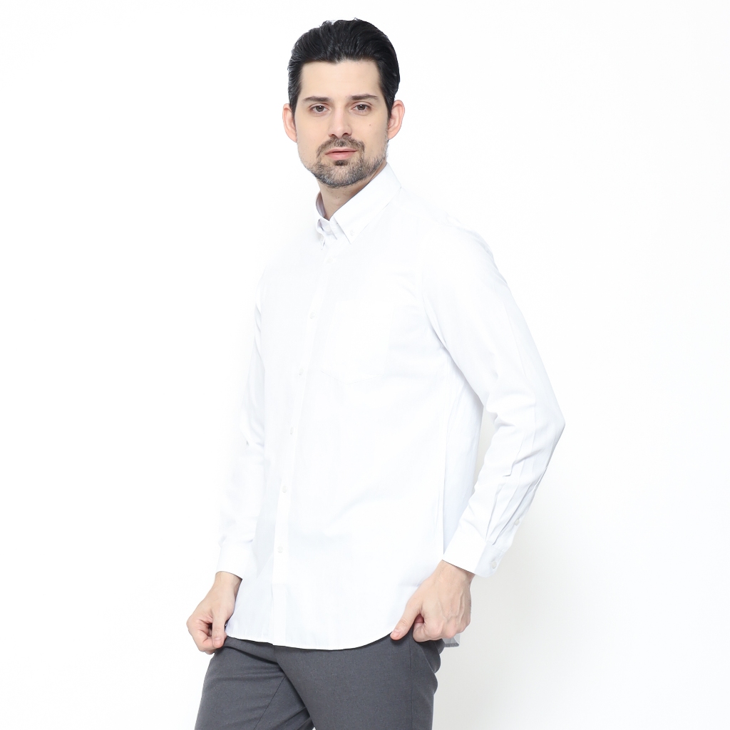 Schoeller Kemeja Formal Pria Slim Fit Polos Putih – Button Down – DEMPSEY-MLNS – S–XXXL