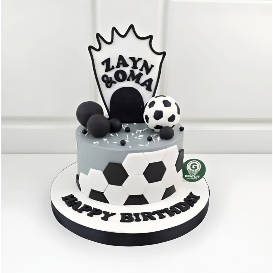 CAKE TEMA FOOTBALL SIMPLE / KUE ULANG TAHUN SEMI FONDANT