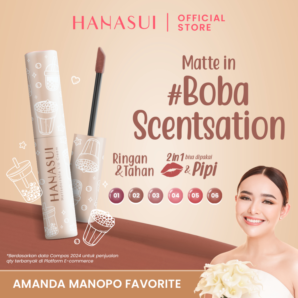 [AMANDA MANOPO FAVORITE] Hanasui Mattedorable Lip Cream Boba - Velvet Matte Finish Pigmented Long La