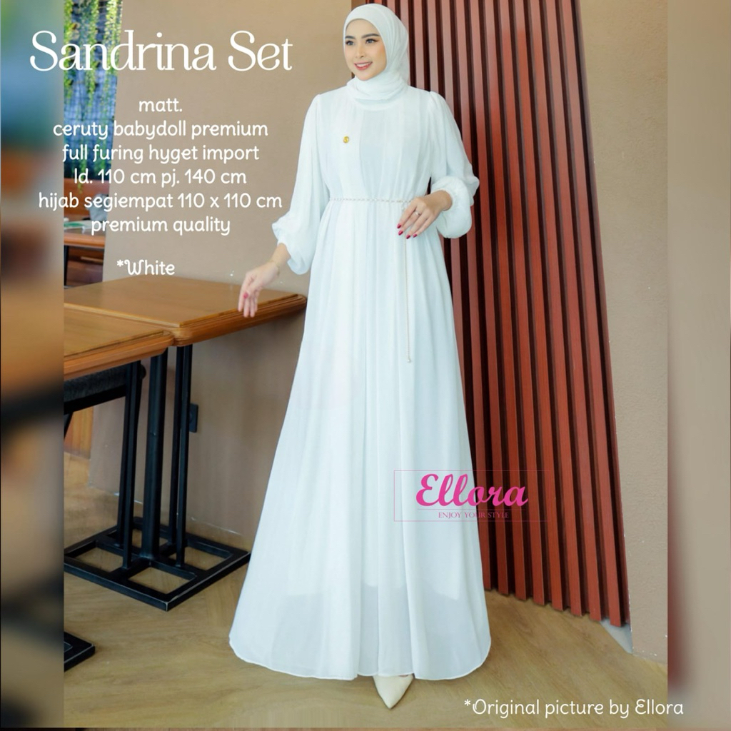 COD= NO CANCEL• Sandrina Set by Ellora• Gamis Set Jilbab Ceruty Polos Best Seller