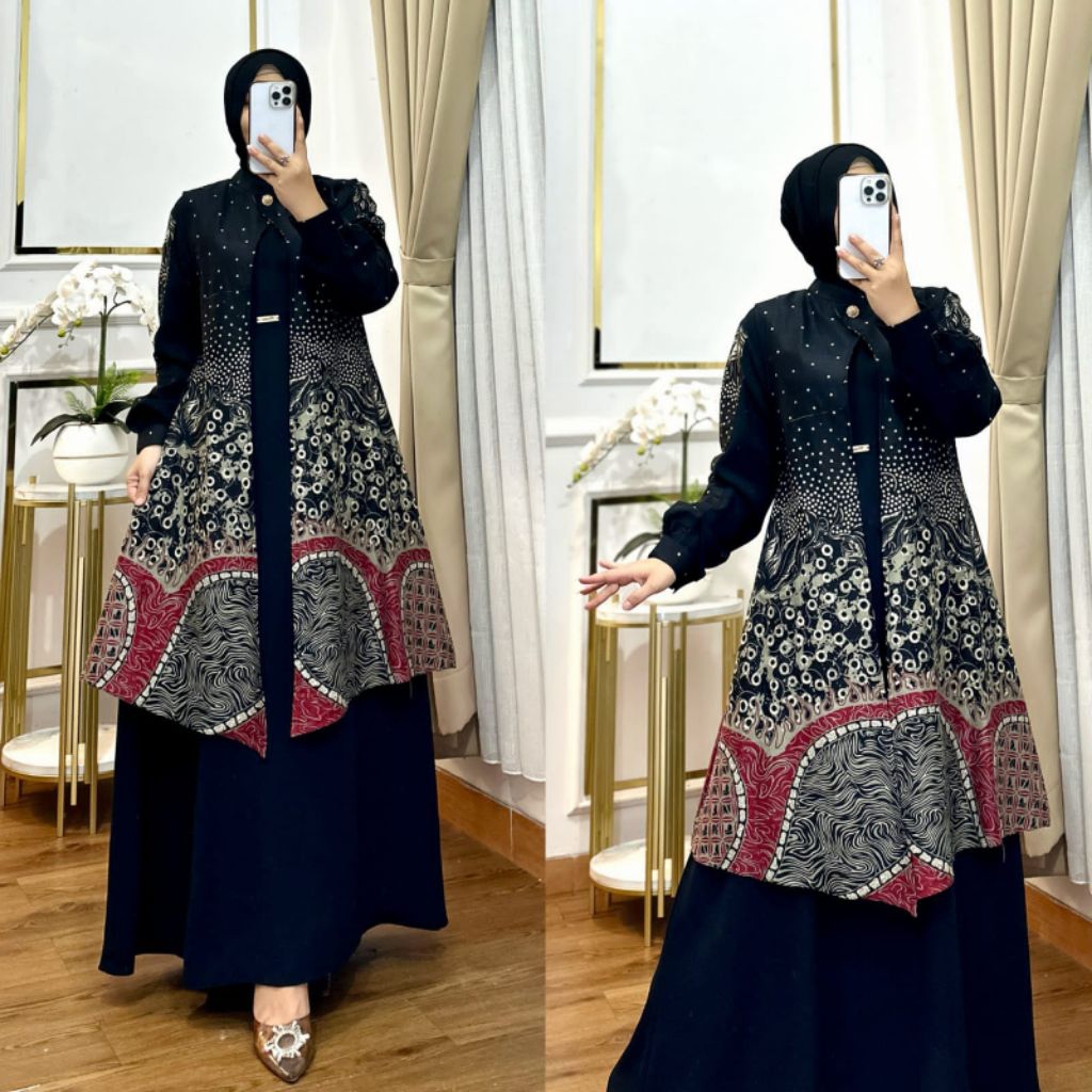 --Ranjau Clothing-- Gamis Batik Kombinasi Jack Black Premium