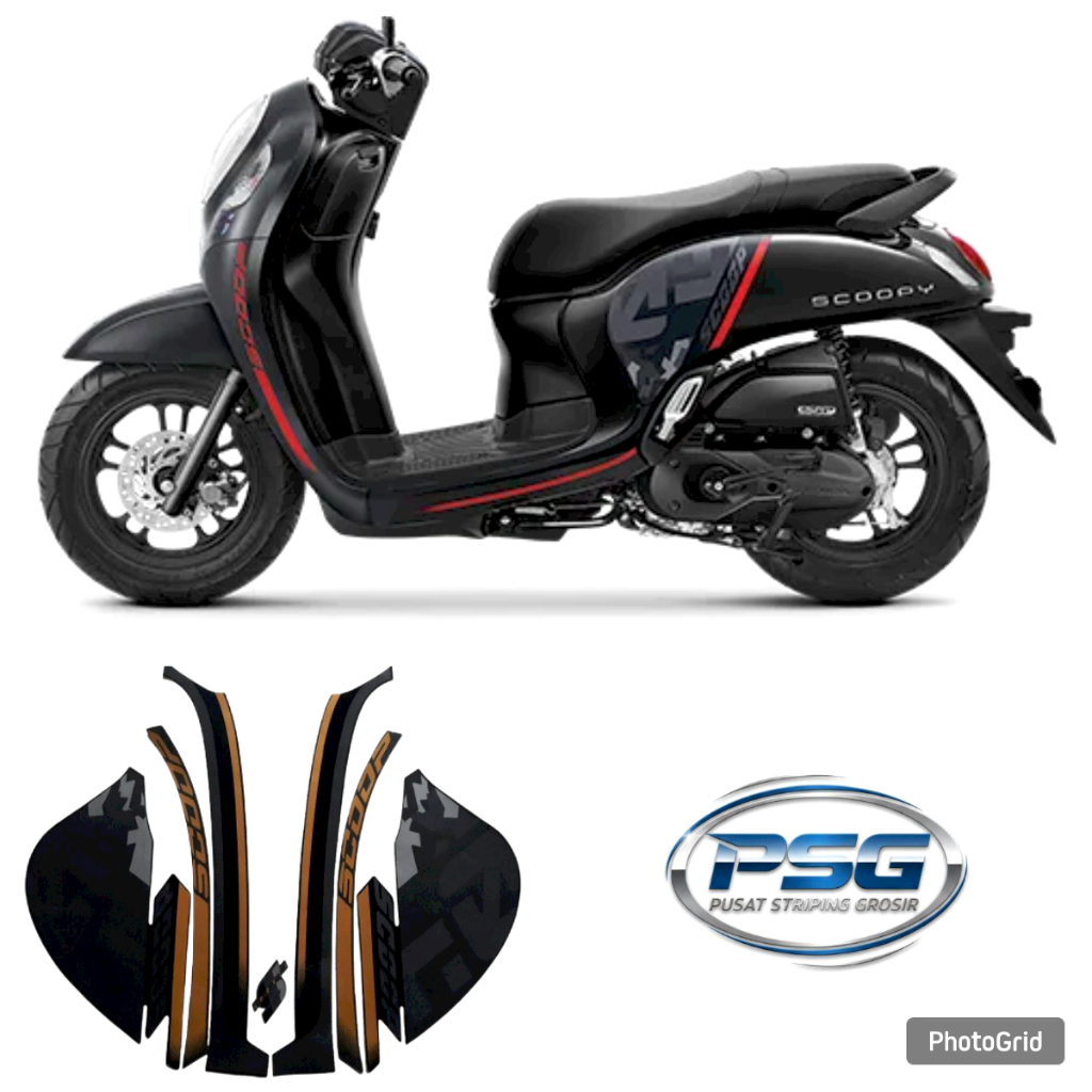 STIKER STRIPING LIS BODY MOTOR HONDA SCOOPY SPORTY TAHUN 2020 2021 WARNA FULL HITAM GOLD