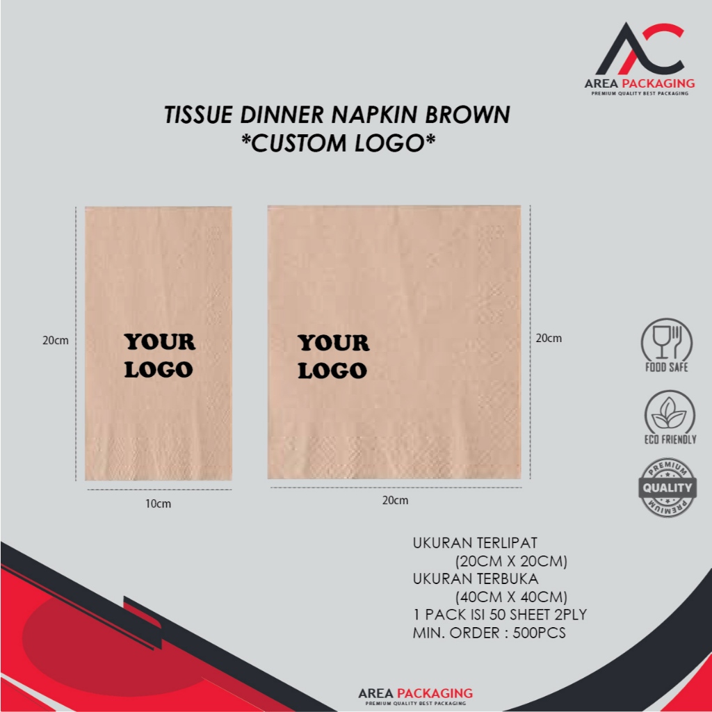 TISSUE DINNER NAPKIN CUSTOM LOGO (BROWN)