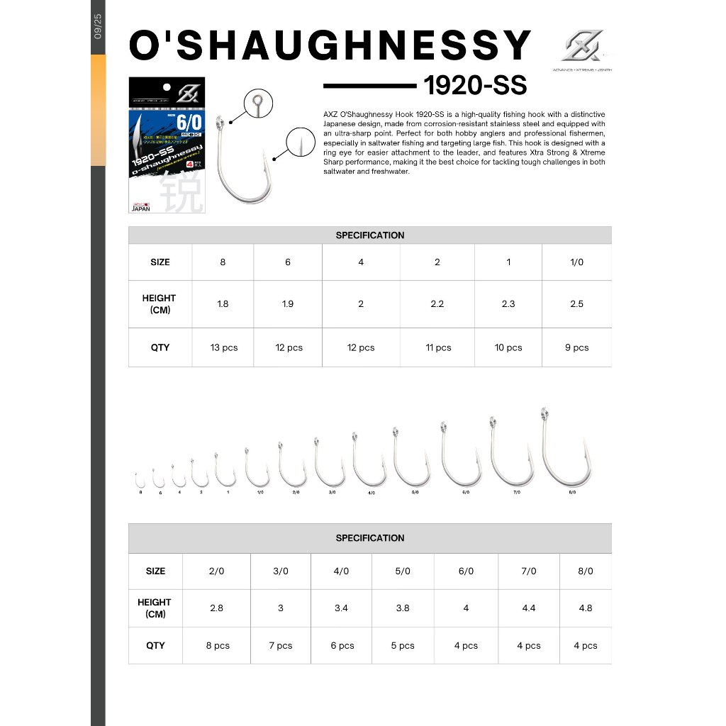 AXZ O'Shaughnessy Hook 1920 SS Stainless Steel | Kail Pancing Tajam Jepang