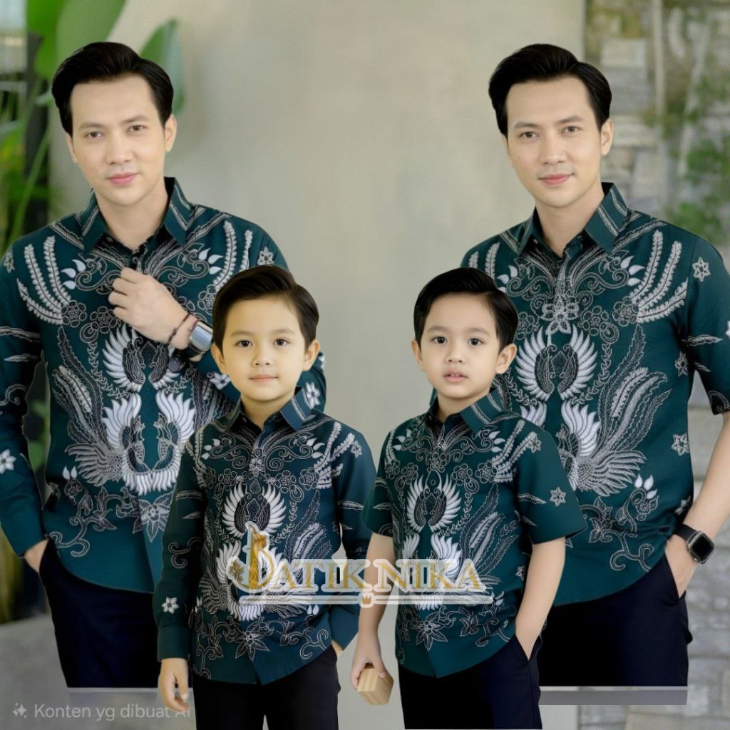 TERBARU EMERALD GREEN COUPLE KEMEJA BATIK GARUDA KATUN PRIMA LENGAN PANJANG PENDEK PRIA DEWASA ANAK