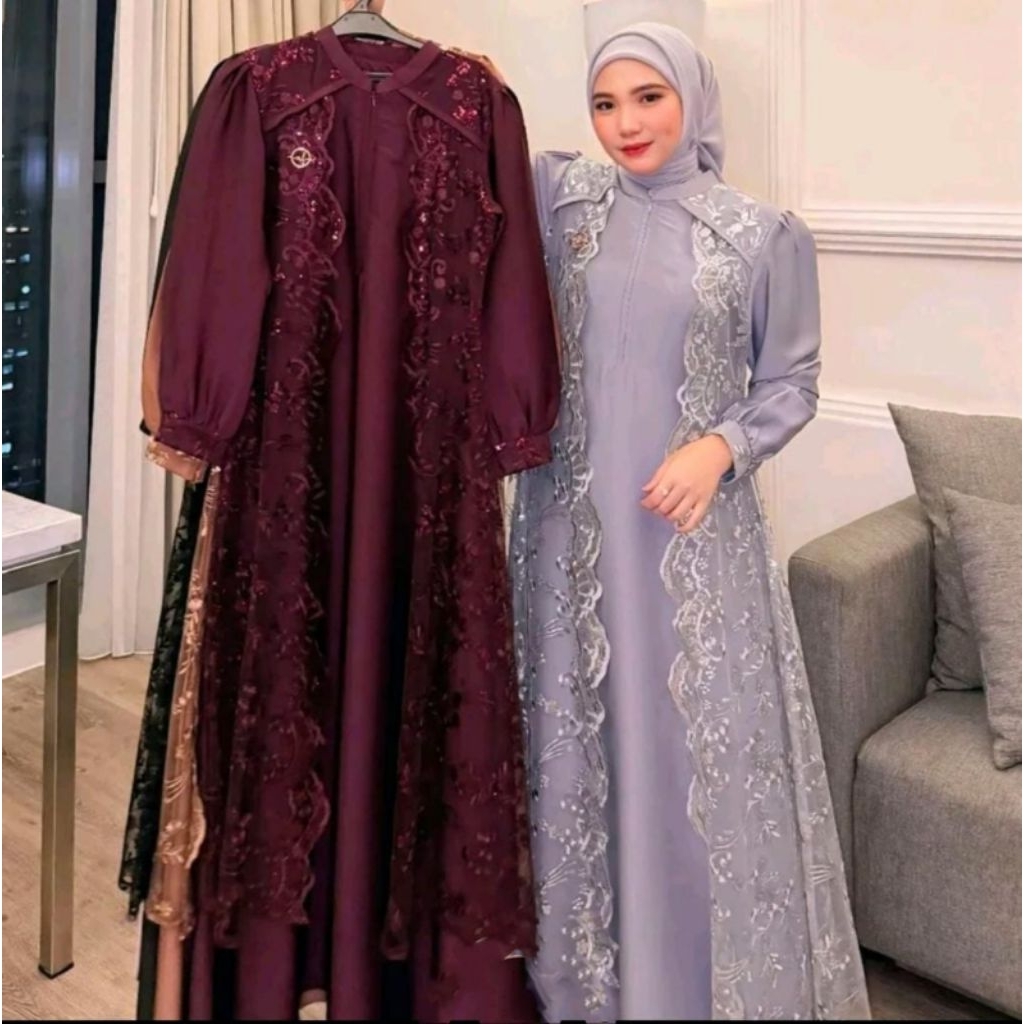 Vireya Dress Kondangan Satin Silk Premium Kombinasi Brukat Mewah Gaun Wanita Pesta Simple Elegan Gam