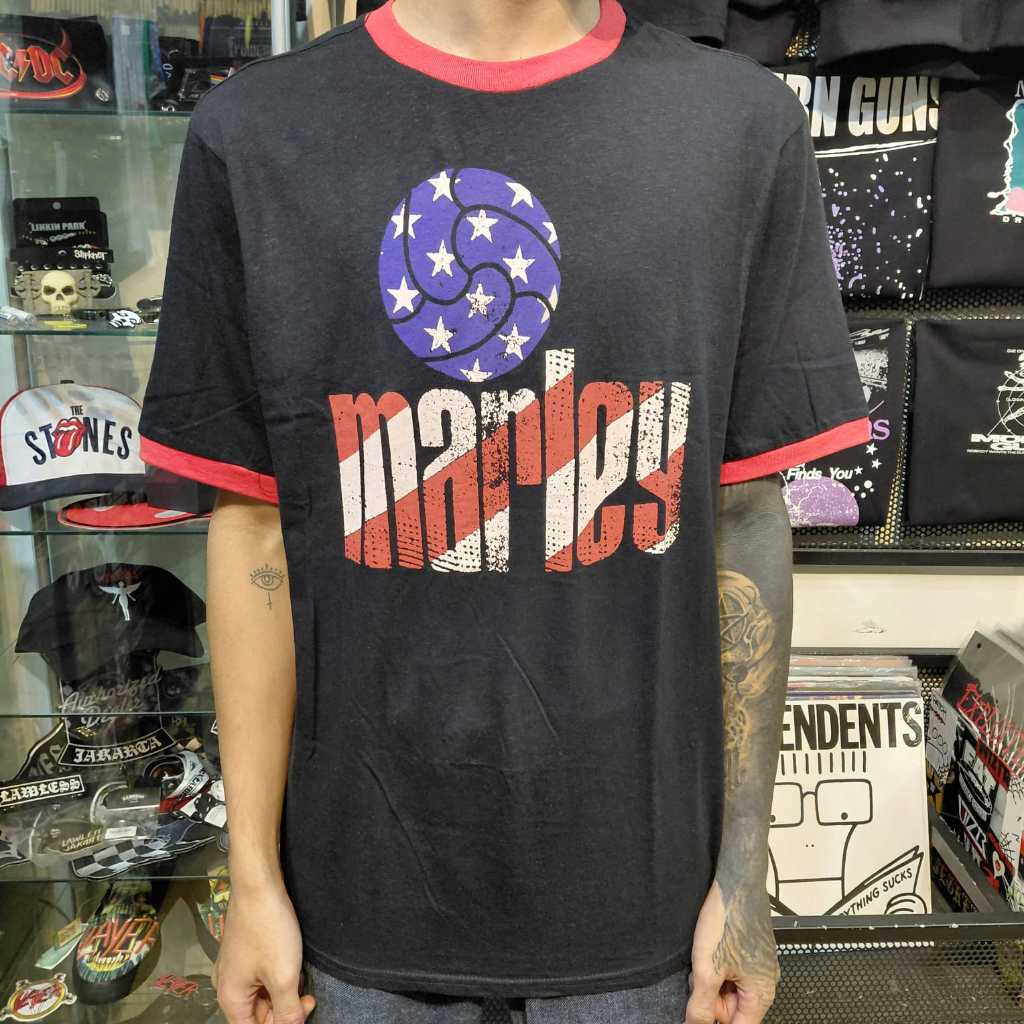 T Shirt Official BOB MARLEY - USA FUTBALL RINGER Original