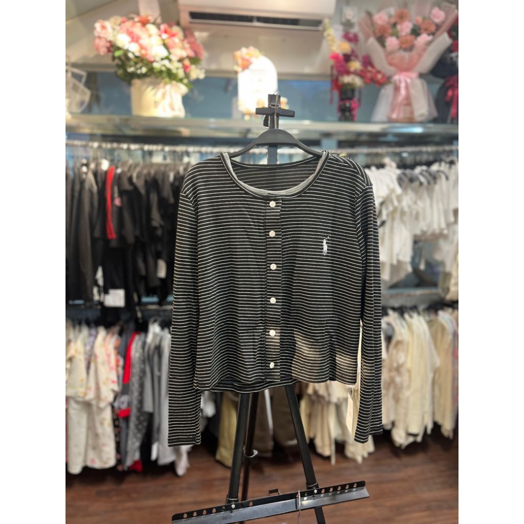 Baju wanita atasan wanita - Cardigan Rajut Garis-Garis Lengan Panjang import bangkok