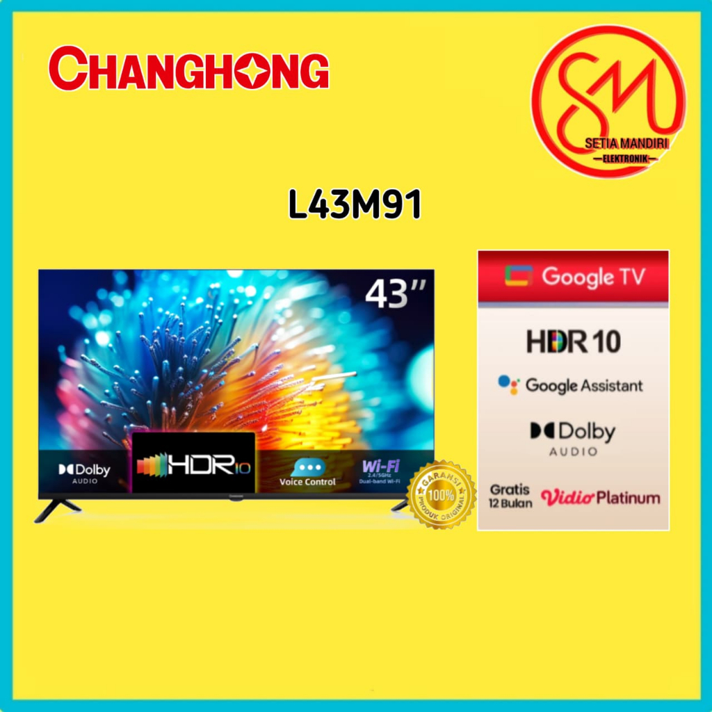 Changhong Google TV 43 inch FHD Dolby Audio Google Play Netflix Youtube Bluetooth Google Assistant