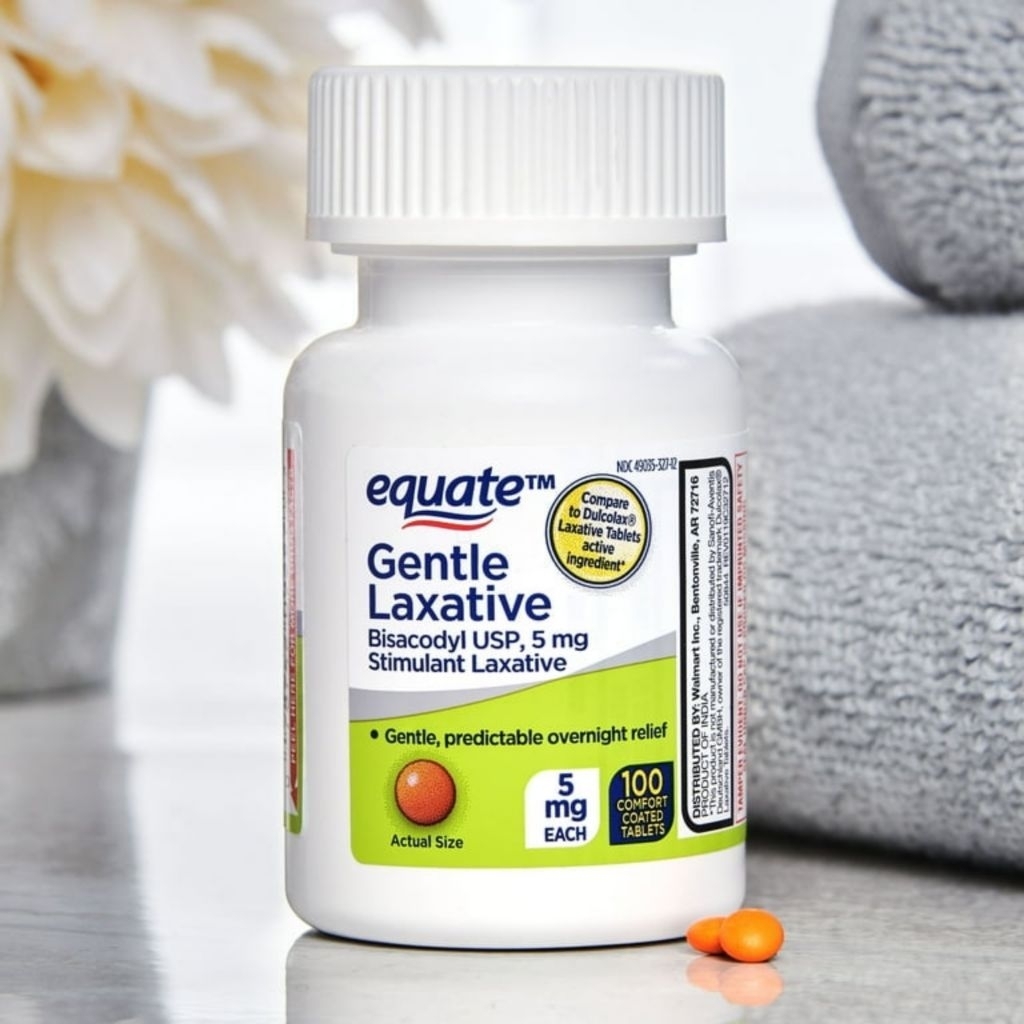 Equate Gentle Laxative,tablet pencahar (laxative) stimulan yang mengandungBisacodyl USP, 5 mgper