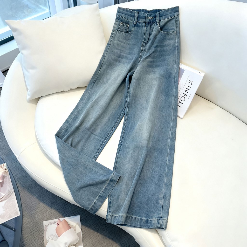 Jeans Kekinian Jeans Kaki Lebar Waniita Biru Retro Jeans Lurus Kasual Longgar Highwaist Wanita Gaya 