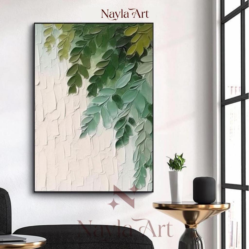 Lukisan Daun Minimalis Timbul Kanvas Akrilik