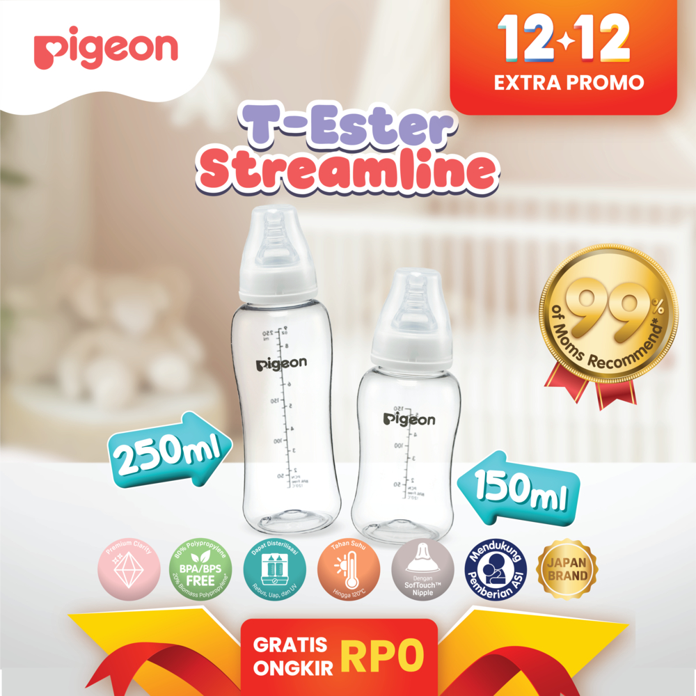 [PROMO 12.12] PIGEON Botol T-Ester Streamline 150ml & 250ml with S-type Nipple Dot | Botol Susu Bayi