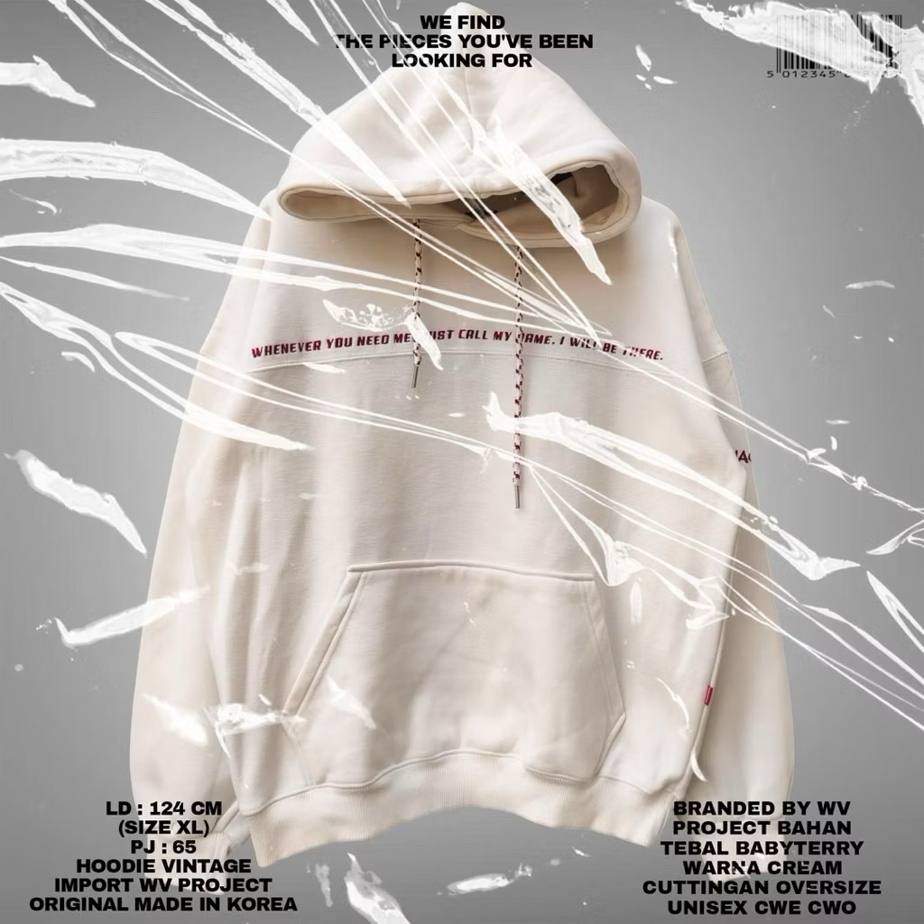WV PROJECT HOODIE PREMIUM BAHAN BABYTERRY TEBAL HALUS LEMBUT UNISEX BROKEN WHITE CREAM VINTAGE HOODI