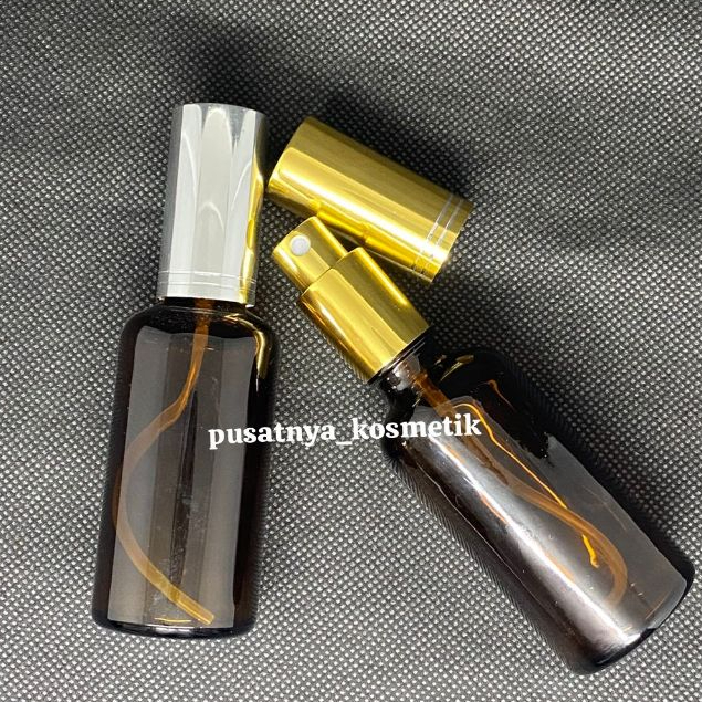 Botol Kaca Spray 50ml Coklat Amber Kaca Tebal Gold Silver