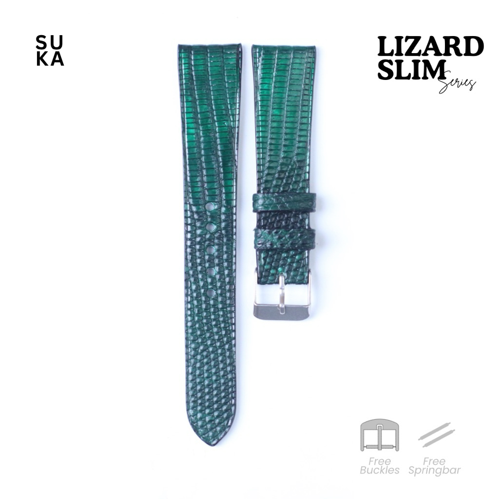 Lizard Slim Series – Hijau | Strap Jam Tangan Kulit Lizard Premium | Handmade, Elegant, Tipis & Nyam