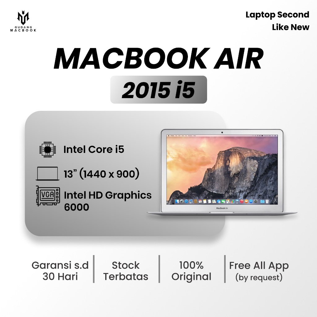 Macbook Air 2015 13inch Core i5 Ram 8GB SSD 256GB Original Bergaransi Like New