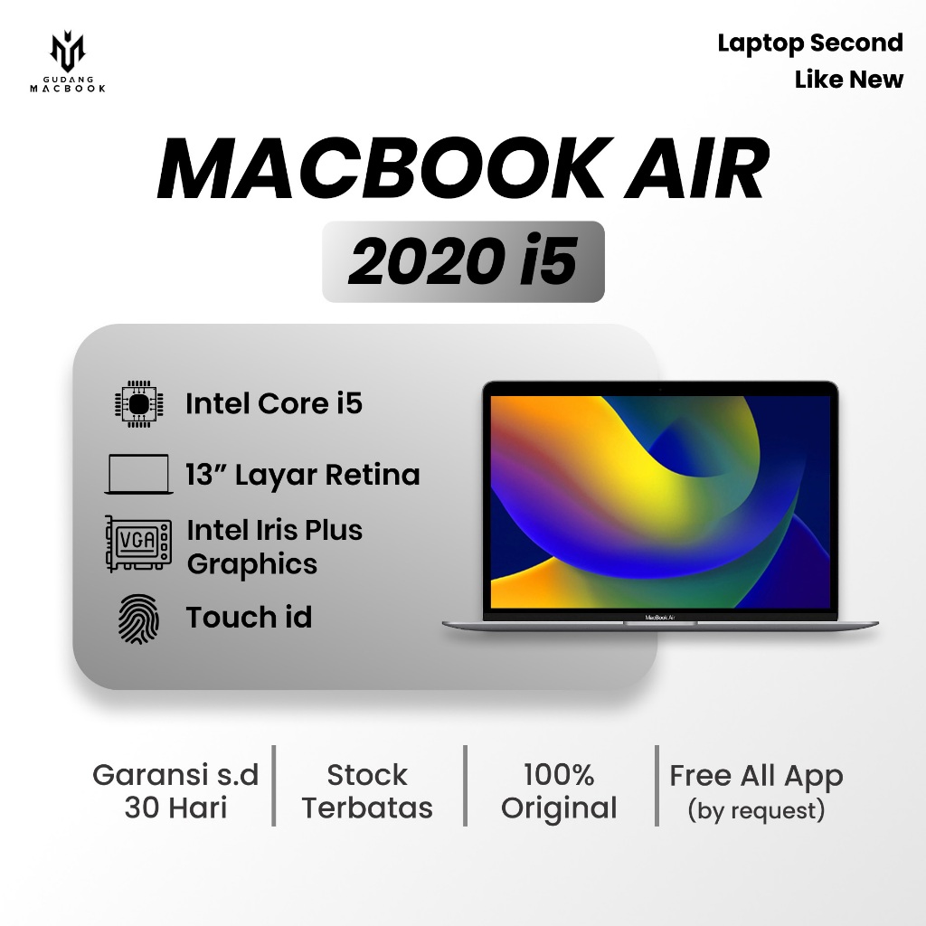 Macbook Air 2020 13inch Core i3 i5 i7 Ram 8GB SSD 128GB 256GB 512GB Original Bergaransi Like New