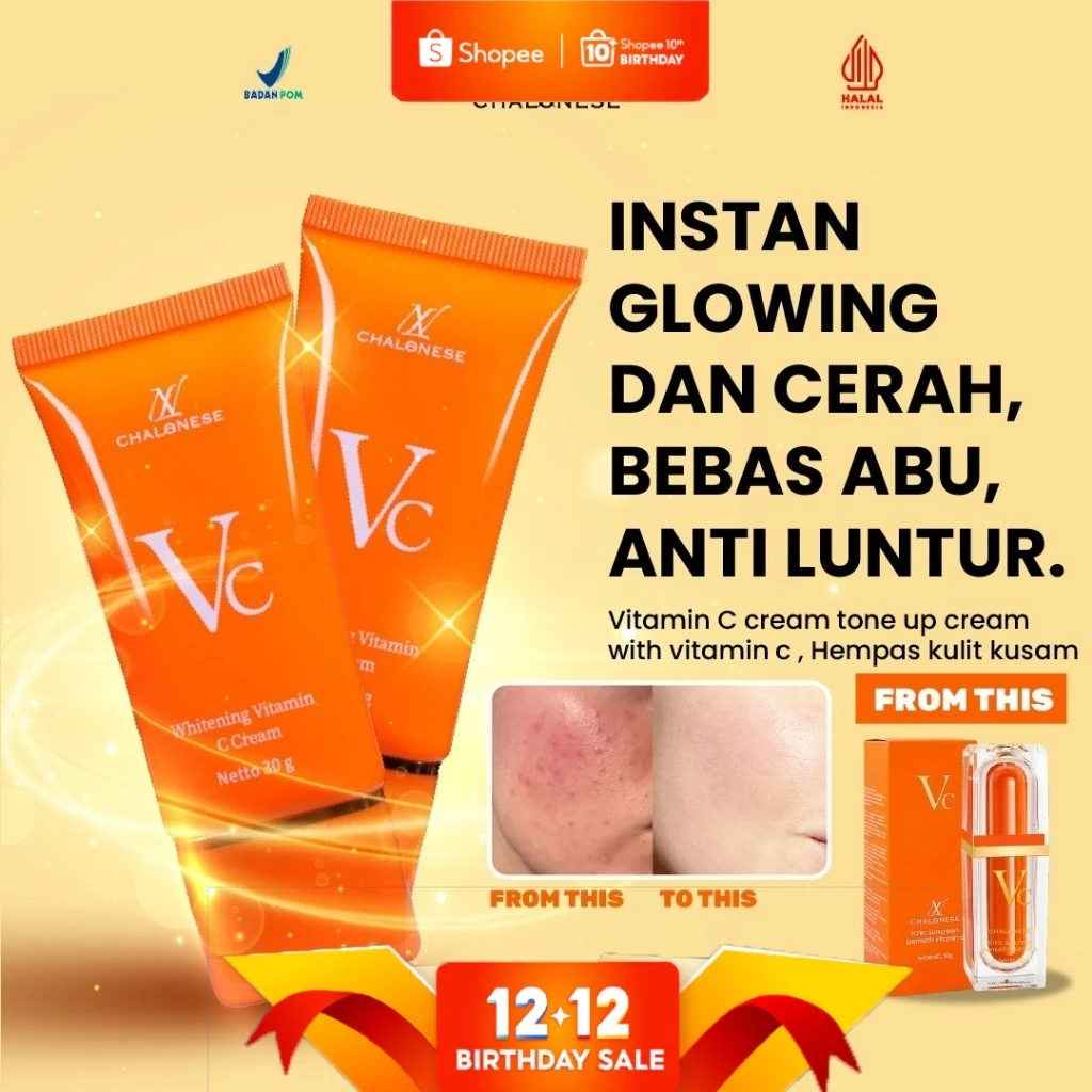 CHALONESE Vc Cream 5x Vitamin C Pelembab Wajah Krim Siang Cream Lazy Cream Whitening Glowing Skin Li