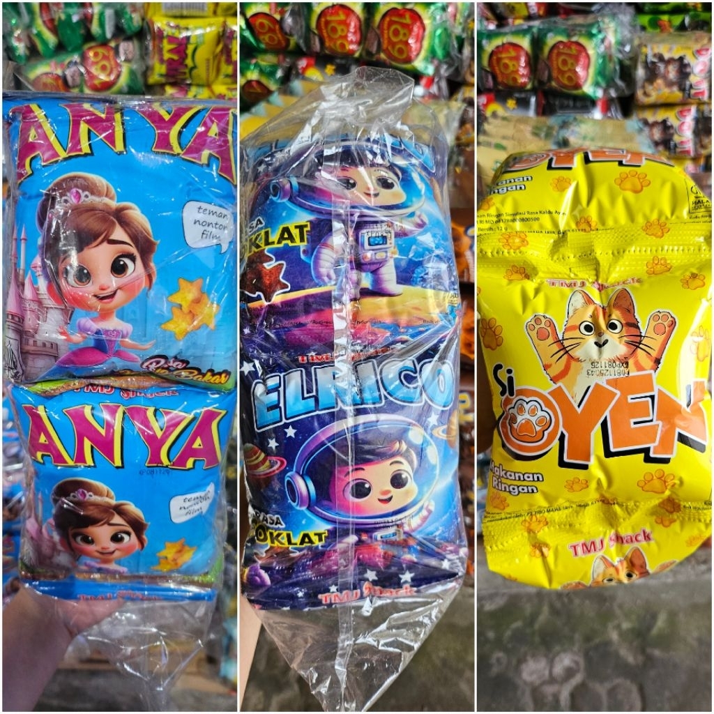 TMJ Snack Ciki berhadiah ANYA / ELRICO / SI OYEN 1pak @10pcs