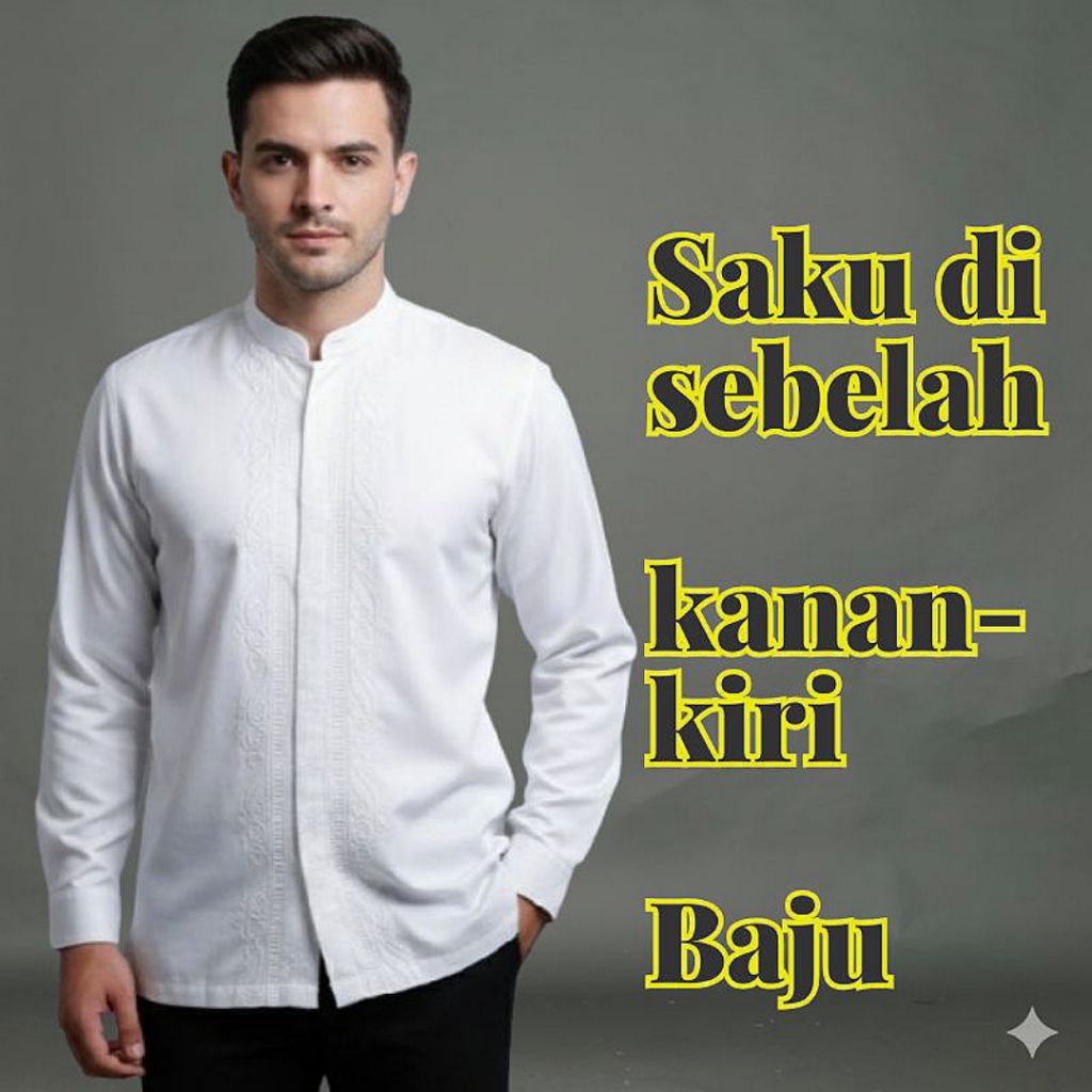 Baju Koko Putih Polos Lengan Panjang Bordir Elegan Taqwa Kerah Shanghai Modern dan Mewah