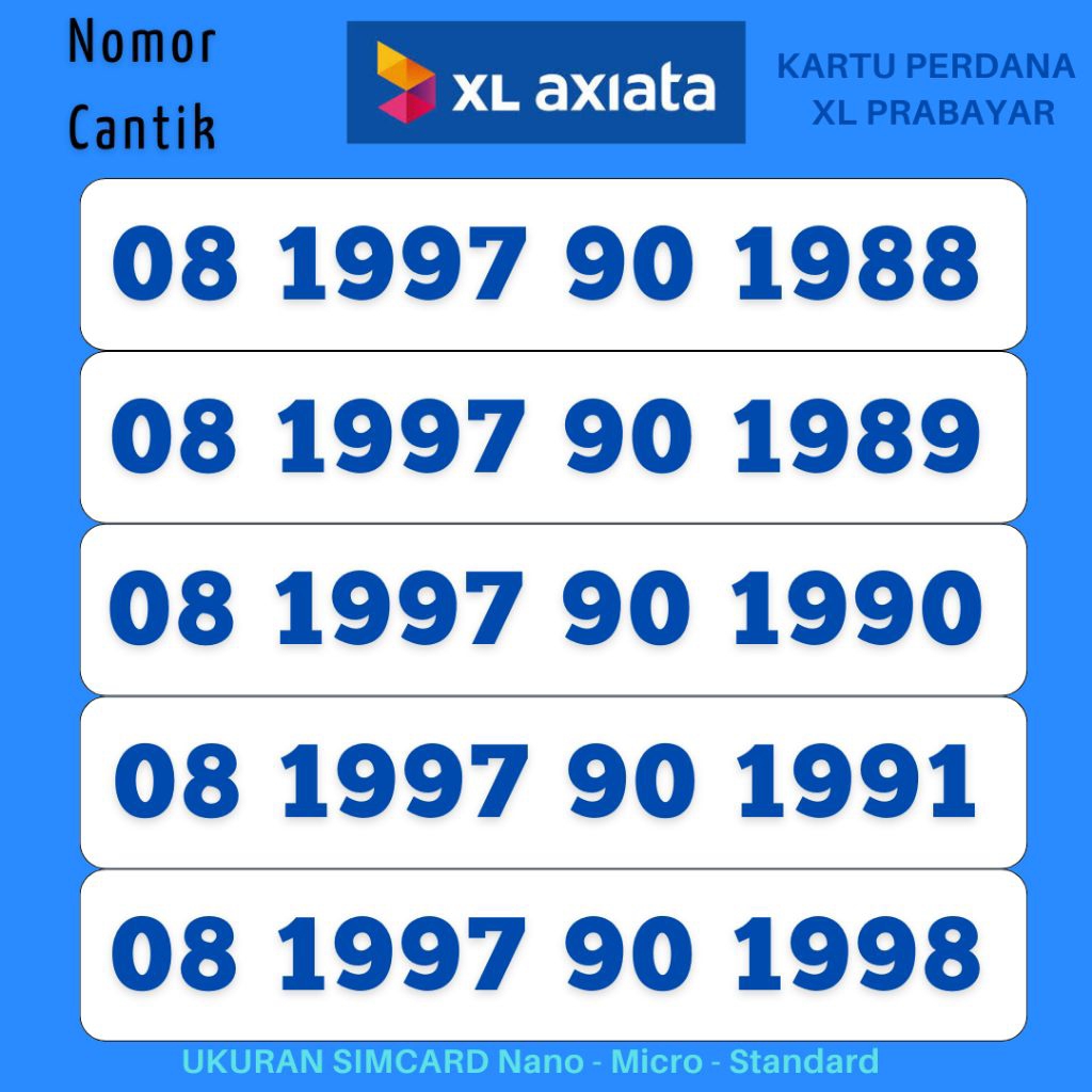 NOMOR CANTIK XL TAHUN LAHIR 1988, 1988, 1990, 1991, 1998 SUPPORT 4G&5G KARTU PERDANA XL AXIS AXIATA 