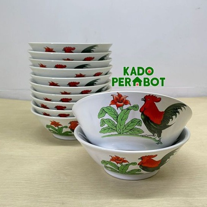 Mangkok Ayam Jago LUSINAN - Mangkok Bakso Selusin - Mangkok Keramik Ayam 12Pcs
