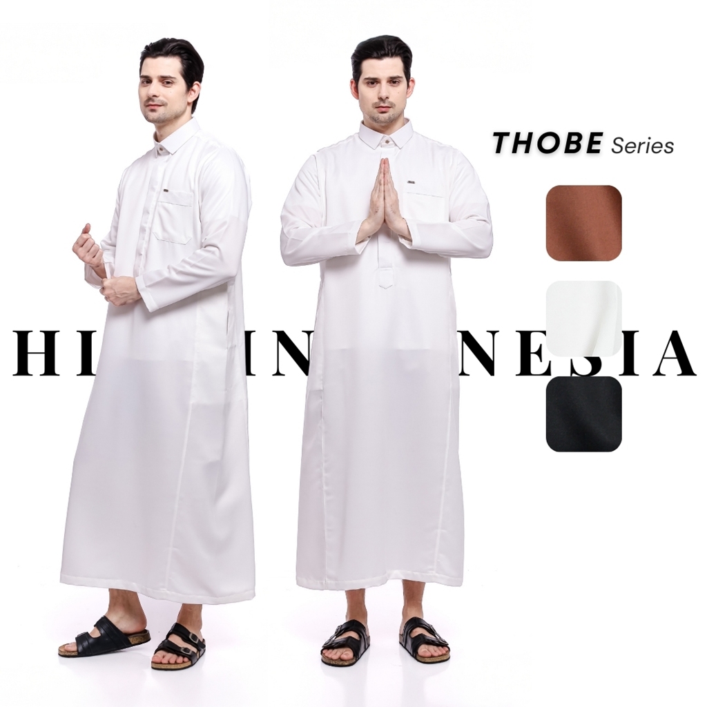 Hici Gamis Pria Slimfit Thobe Bungur Putih Basic Lengan Panjang Arabian Vins