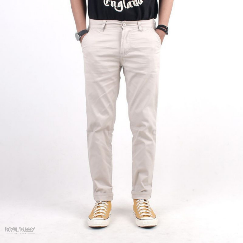 Celana Panjang Reguler Chino/Cino/Chinos Pria/Cowok Standar - Krem(Cream)/Abu(Grey)/Hitam(Black)