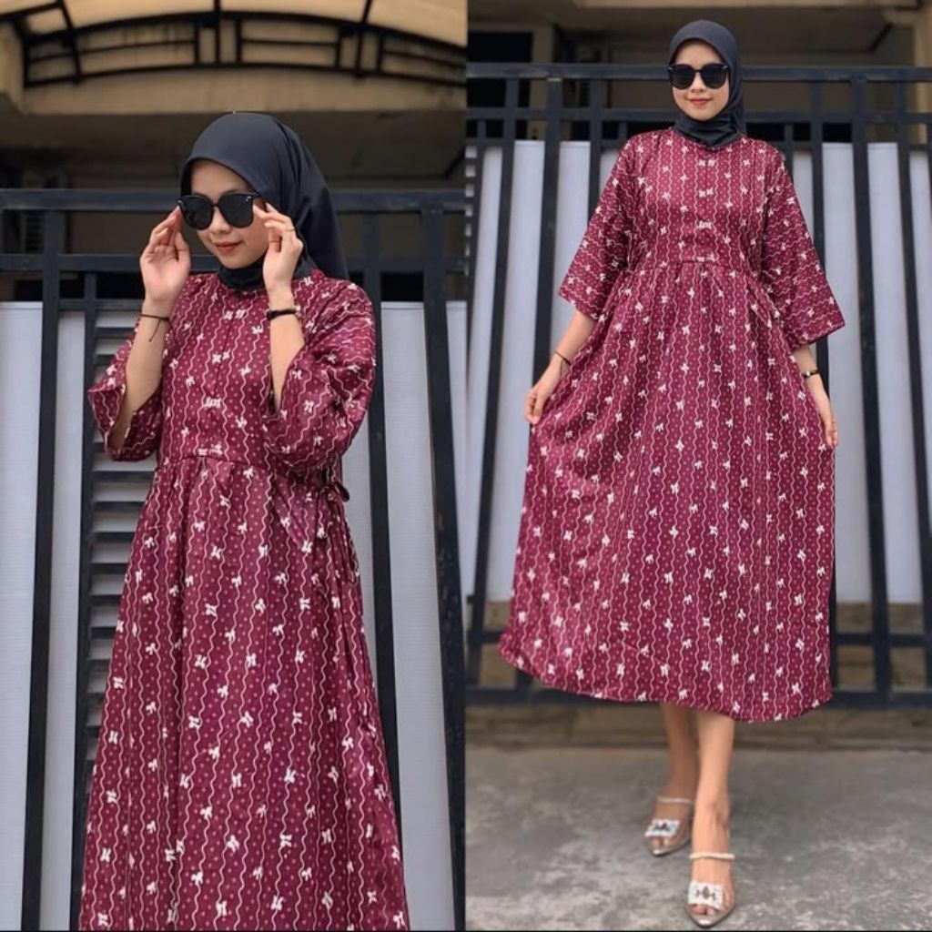 Dress Midi / Dress Ceruty / Daster Lengan Panjang Model Terbaru 2026