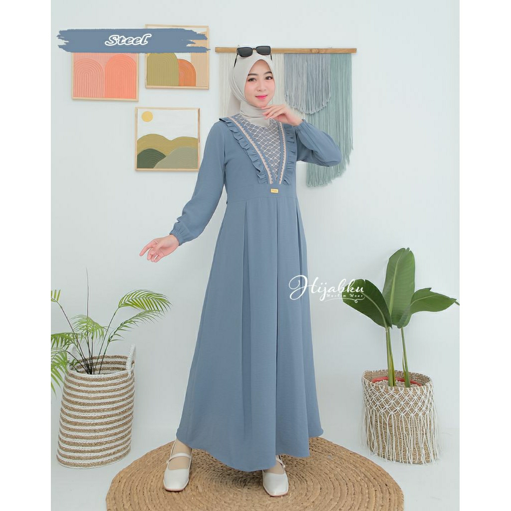 Sella Dress By Hijabku Muslim Wear || Gamis Remaja cringkle bb 40 - 70 kg