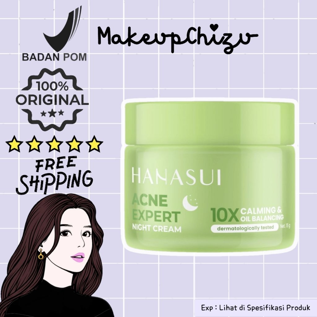 Hanasui Acne Expert Night Cream 15 gr | Krim Malam | Krim Wajah | Pelembap Wajah