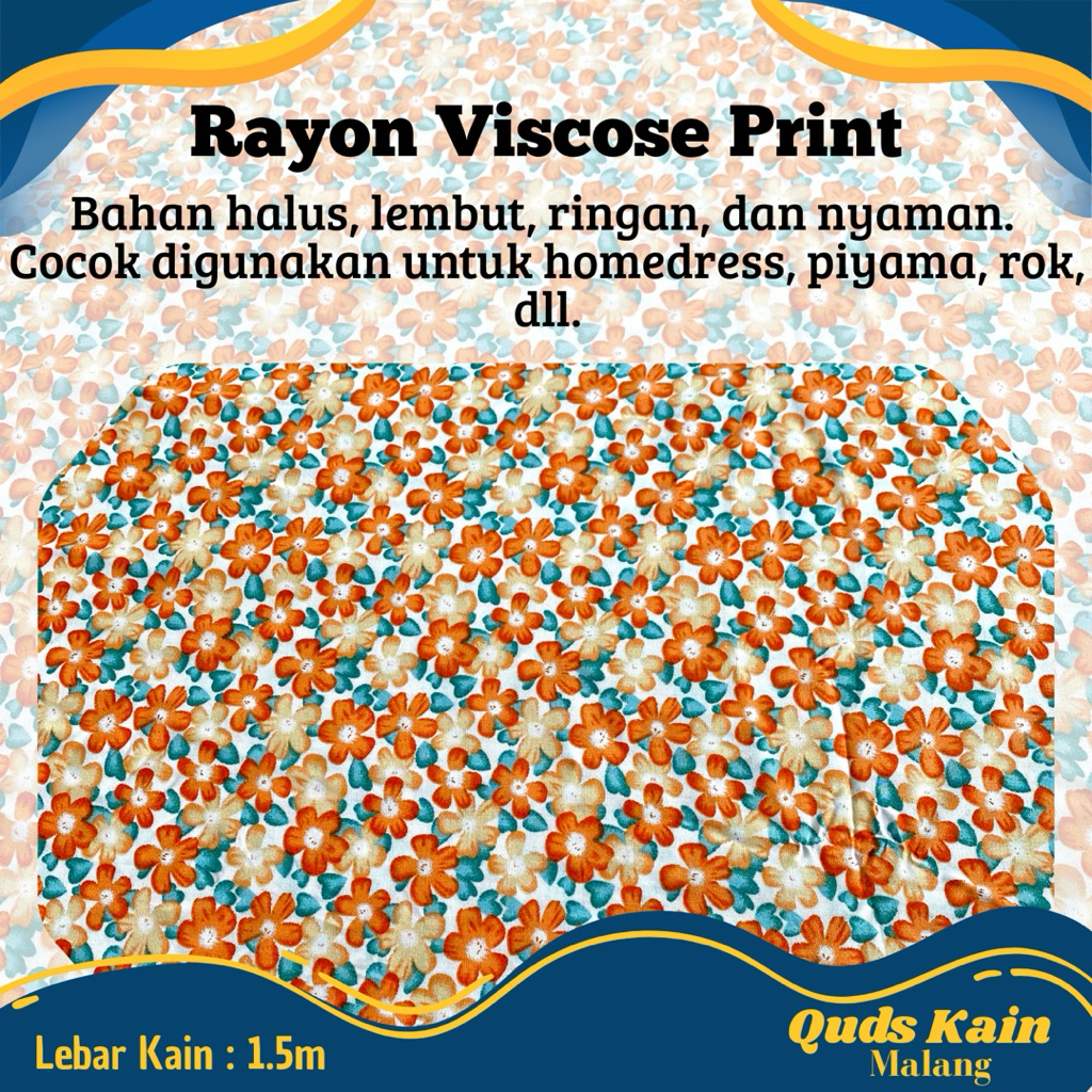 Kain Rayon Viscose Print | Kain Rayon Viscose Motif Bunga Kecil
