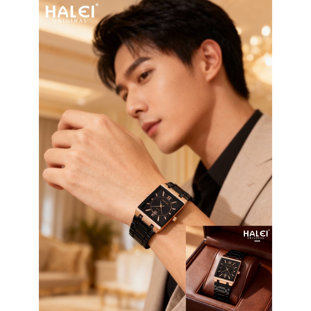 HALEI 564 M Jam Tangan Branded Pria Rantai Stainless Mesin Anti Air Garansi Original