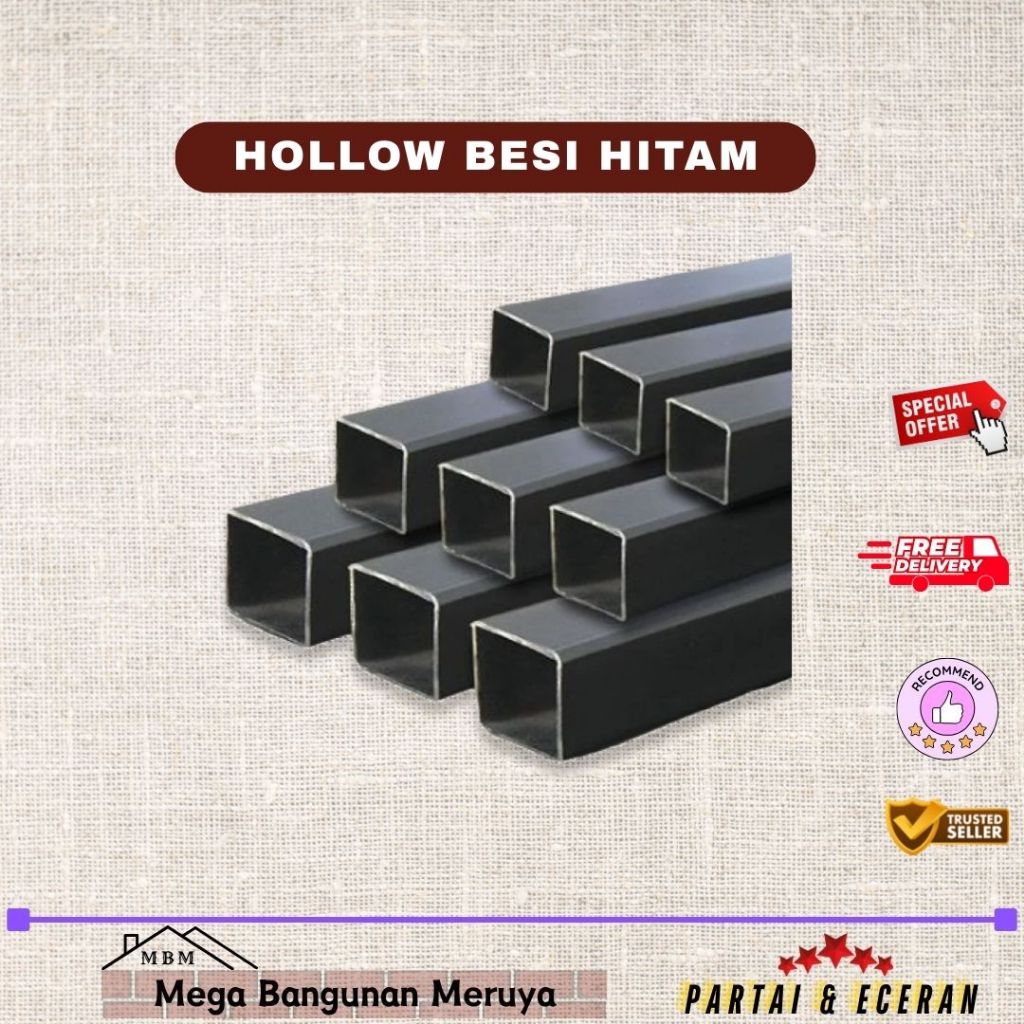 Hollow besi 40x40 Tebal 1,6mm / besi hollow hitam 4x4 1,6mm |Batang