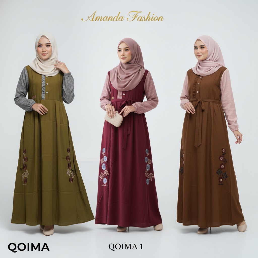 Gamis Amanda Qoima Bordir Rayon Twill Premium
