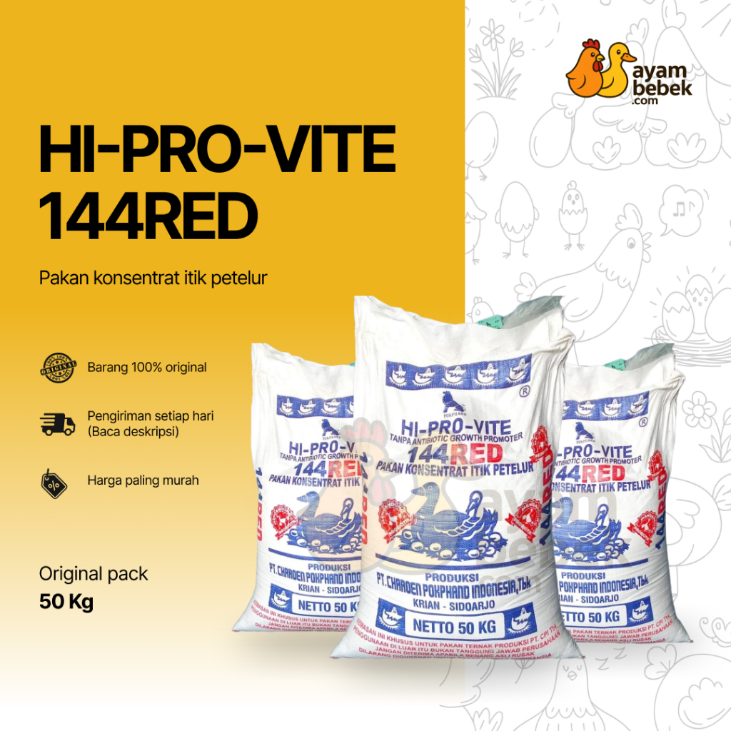 Konsentrat Bebek Petelur 144 RED | Pakan Bebek Layer Campur Dedak & Jagung | Produksi CP Pokphand | 